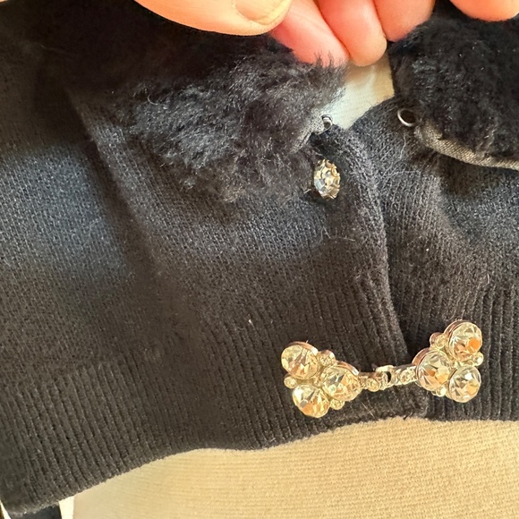 Vintage Genuine Mouton Fur Shawl Collar Sweater Black S, Rhinestone Accents - Picture 11 of 14